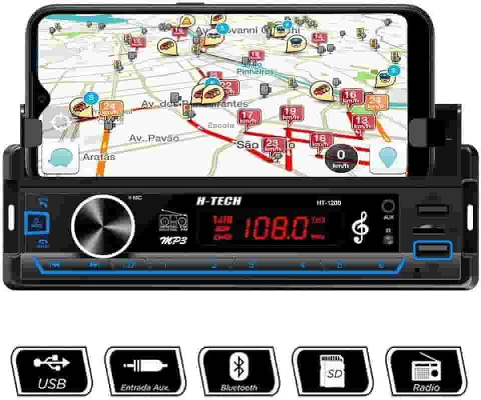 Auto Rádio Com Suporte Para Celular Bluetooth USB SD AUX RCA 1Din Universal