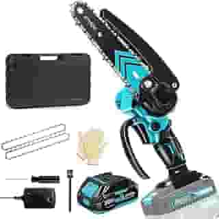 Elyblo 6 Polegadas Mini Motosserra a Bateria, 110-220V, Serra Eletrica Portatil motosserra a bateria, Motoserra Com Trava de Segurança, para Poda de Galhos, Corte de Madeira, 1 Bateria