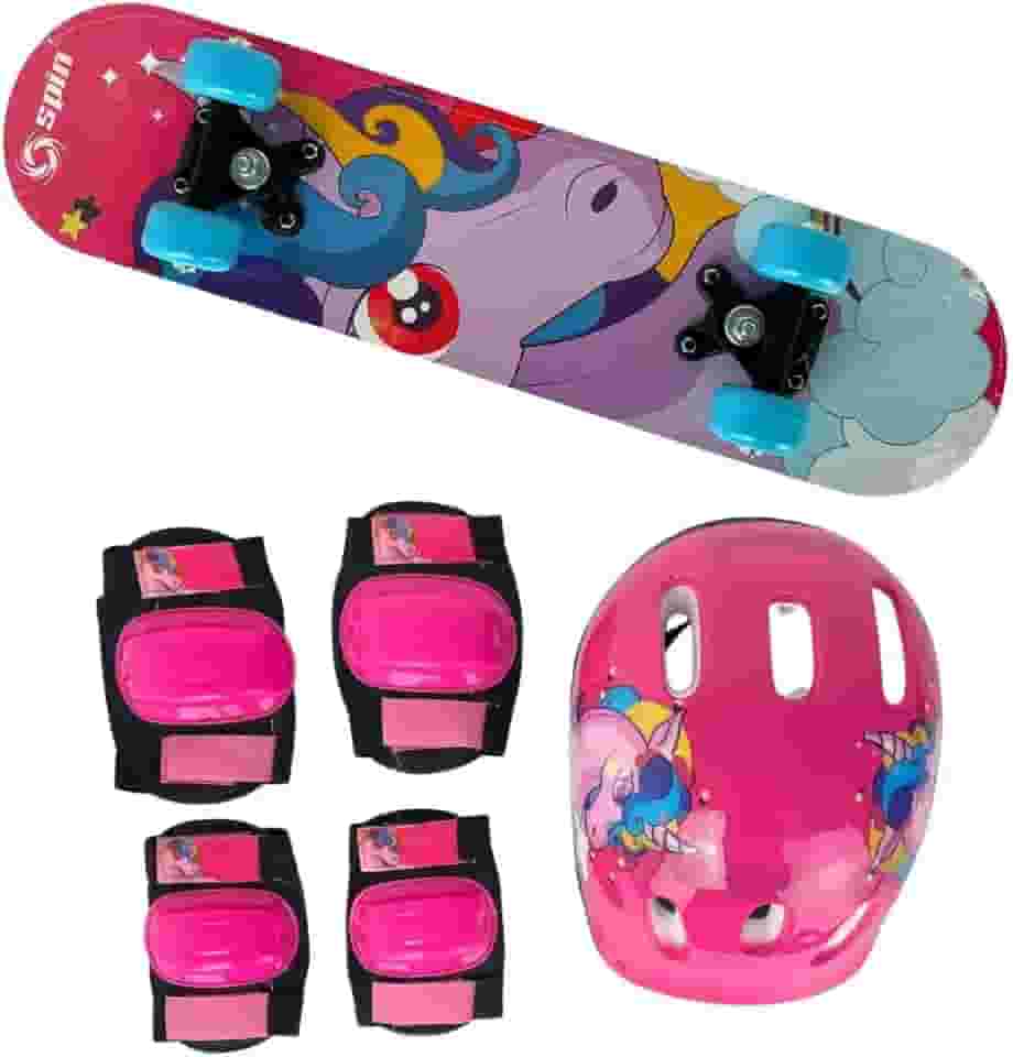 Skate Infantil Iniciante Montado Completo ate 35KG com Kit Proteção Capacete Joelheira Cotoveleira