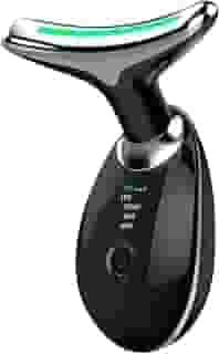 Massageador Facial LED com 7 Cores, Vibração e Fototerapia, Tratamento Lifting Anti-Idade com EMS e Aquecimento, Anti Rugas, Tira Papada (preto)