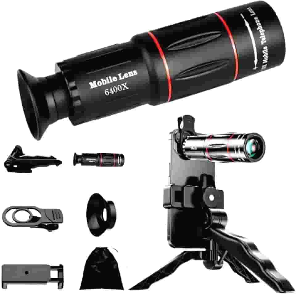 Lente teleobjetiva de foco longo 64X para iPhone e Android, lente de câmera de celular Zoom com clipe de telefone para tirar fotos e vídeos.