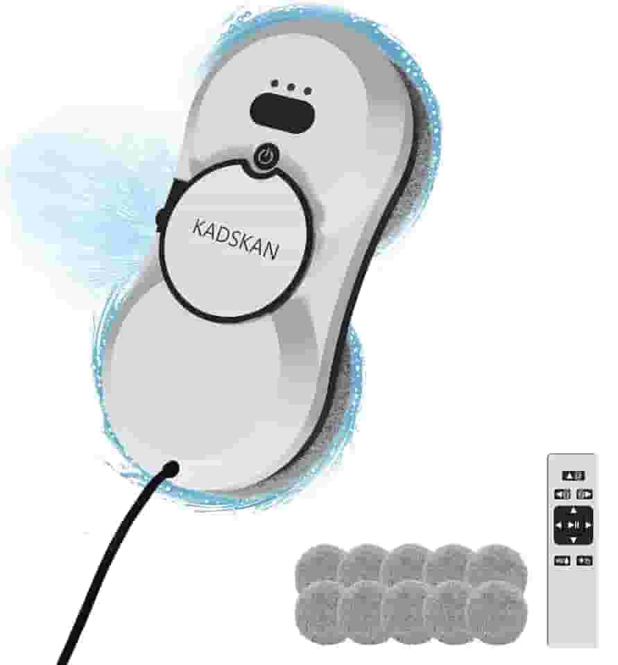 KADSKAN Robô limpador de vidro, limpador de vidro automático com pulverizador de água para janelas, azulejos e portas de sala de aula, interior e exterior, potência de sucção de 5600Pa, planejamento
