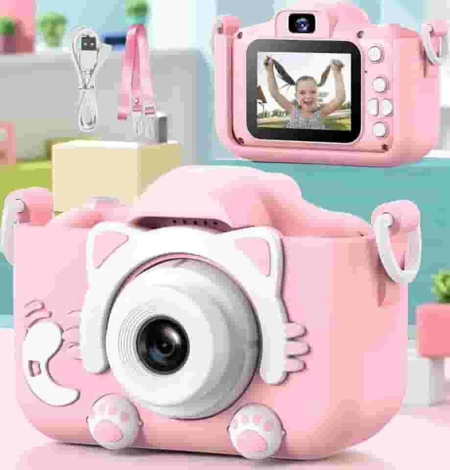 Câmera Digital Infantil, Design de Gatinho, Recarregável, Com Tela LCD, Jogos e Vídeo HD – Presente Criativo para Crianças | Antichoque, Fácil de Usar (Rosa) e Alça Fotos em Alta Resolução