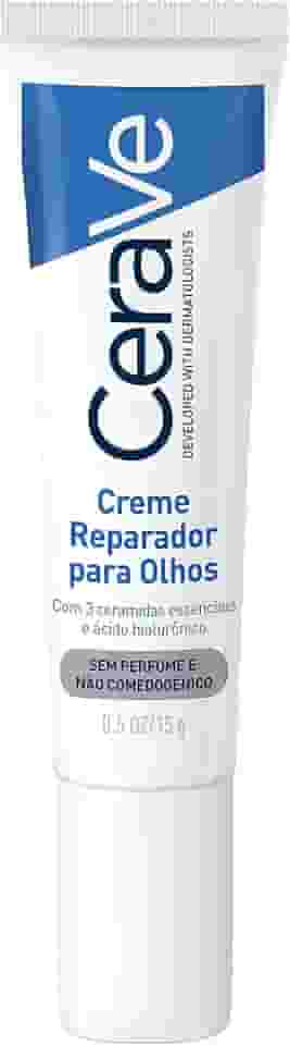 CeraVe Creme Reparador para Olhos, com 3 Ceramidas Essenciais e Ácido Hialurônico, Hidrata e Restaura a Barreira Protetora, Reduz Olheiras e Bolsas, Sem Perfume e Não Comedogênico, 15g