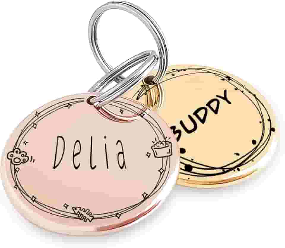 Arte de Padrão Coroa de Flores - Placas de Identificação para Cães e Gatos Adequado para pets de grande porte - Aço Inoxidável com Gravação Profunda plaquinha Dourado