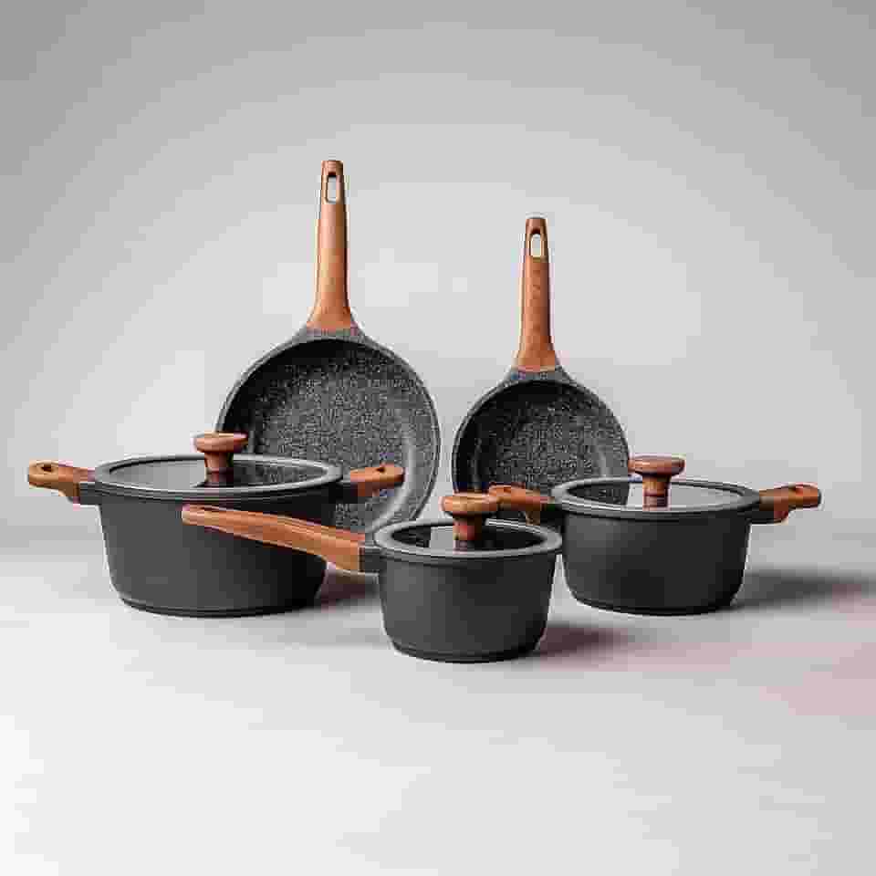Jogo de Panelas Antiaderente 5 Peças MTA Titanium | Alumínio Injetado com Revestimento Cerâmico | Para Cozinha Completa – Cinza