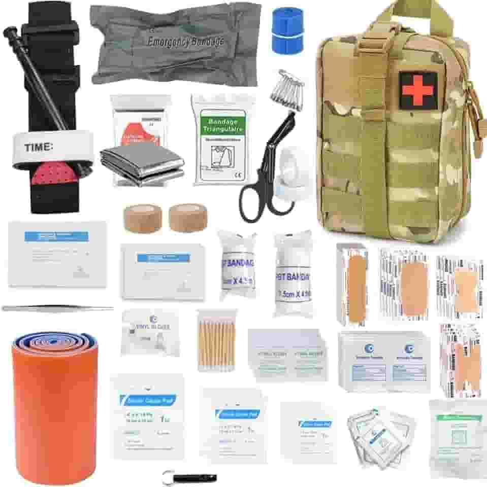 Kit de Primeiros Socorros Tático Militar, 156 Peças, Bolsa MOLLE com Torniquete, Kit de Emergência para Camping e Aventuras