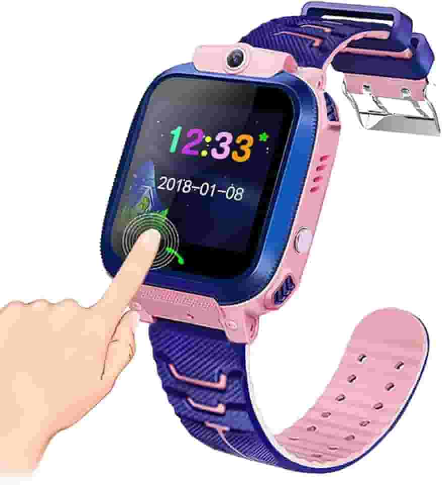 JMEDIC - Relógios Inteligentes para Crianças - Smartwatch com Câmera e Chamada Resistente à Água | Relógio Rastreador GPS com Botão Alarme HD e Tela Sensível ao Toque - Lanterna - Rosa