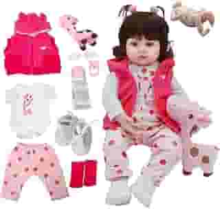 Brastoy Boneca Bebê Reborn Menina Silicone Olhos Castanhos 48cm Pode Dar Banho