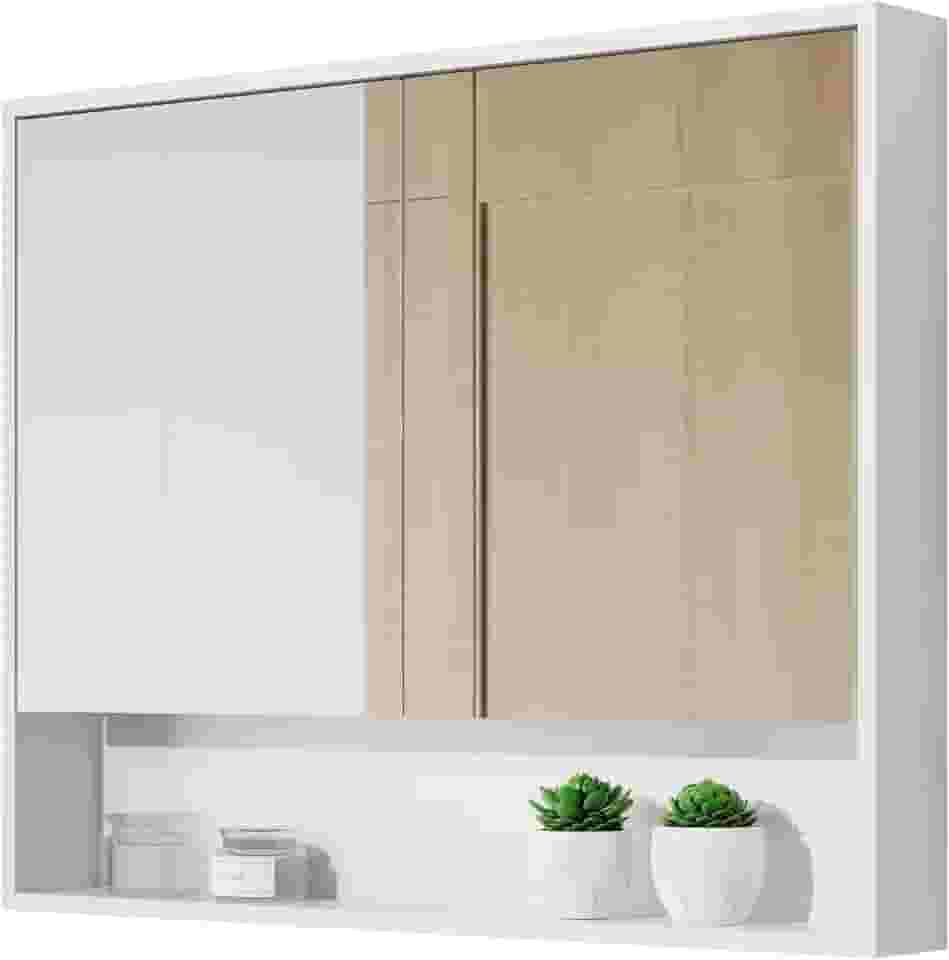 Armário De Banheiro Aéreo Espelheira Eros 2 Portas Branco