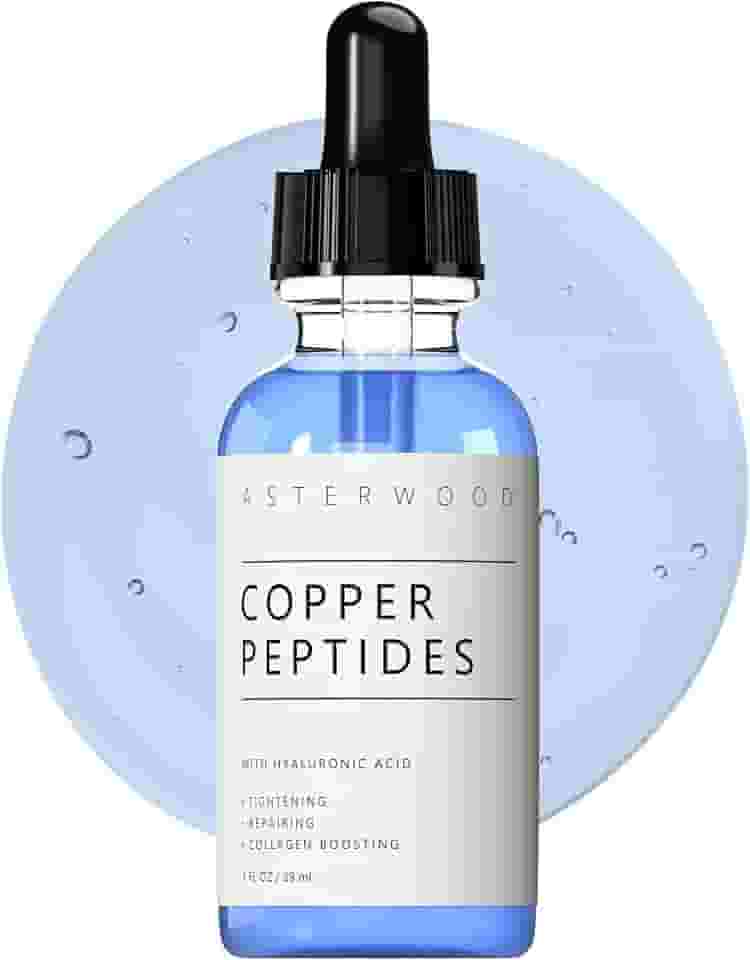 Asterwood Sérum de peptídeos de cobre para o rosto – aperta, reparador, aumento de colágeno – com GHK- e ácido hialurônico – 1 ml