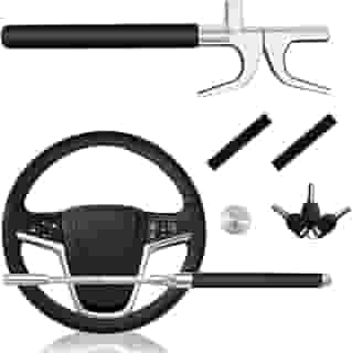 Dachenus Trava de volante, trava de volante retrátil universal para carro, veículo com proteção antifurto ajustável com martelo de segurança bônus - adequado para todos os carros, presentes de Dia dos