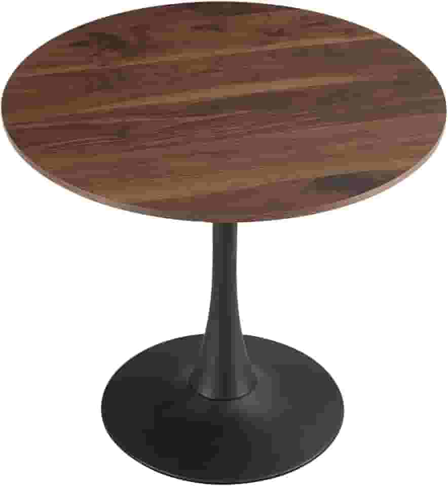 HYYTEIBL Mesa de jantar de tulipa redonda de 59,4 cm para 2 a 4 pessoas com tampo de nogueira e base de pedestal de metal preto, mesa pequena moderna de meados do século para cozinha, sala de estar