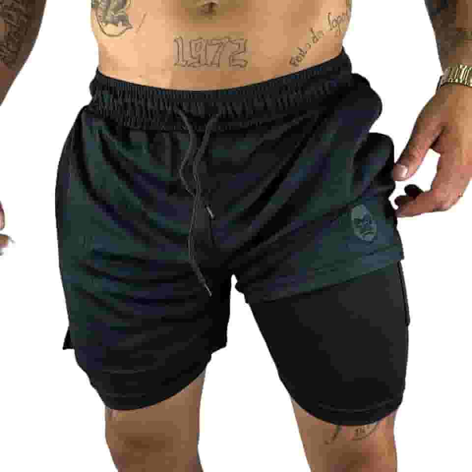 Short Masculino 2 em 1, Tecido Respirável com Forro Duplo, Bolso para Celular, Ideal para Academia e Corrida