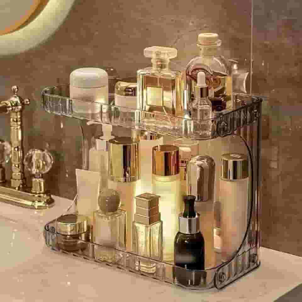 Organizador Multiuso Prateleira 2 Andares Maquiagem Cosméticos Makes Banheiro Cozinha Acrílico Case Quarto Penteadeira Premium