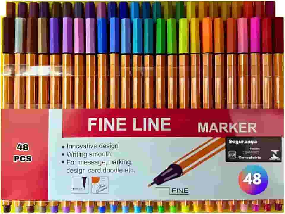 Kit Canetas Fineliner Coloridas Ponta Fina 0.4mm para Desenho e Escrita com Tintas Vibrantes, Secagem Rápida, Ergonômicas, Linha Premium (48)