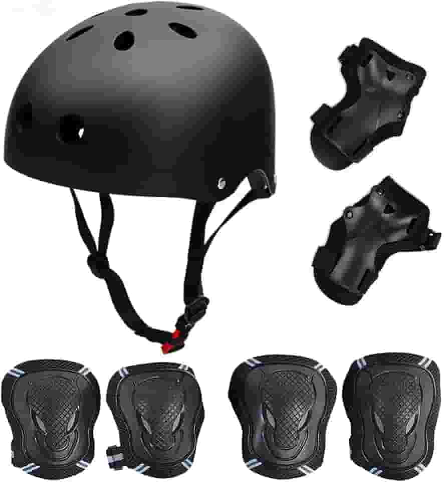 Conjunto de almofadas de proteção de skate/skate com capacete-SymbolLife capacete com 6 peças joelheiras de cotovelo para crianças jovens BMX/ciclismo/patins para cabeça M (52-56,9 cm) preto