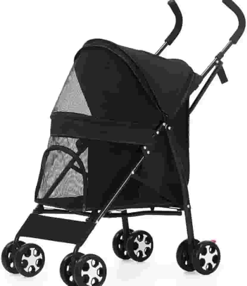 Carrinho Pet Passeio Gato Cahorro Dobrável, Suporta até 15kg com Porta Copos e Travas de Segurança Preto Suporta Bem até 22Kg