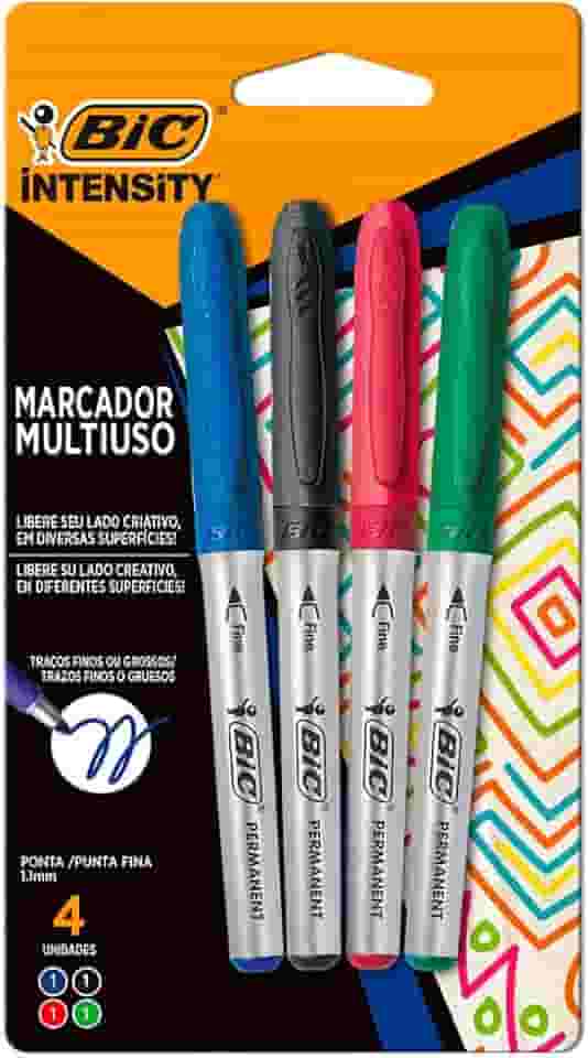 Pincel Marcador Permanente BIC Marking, Ponta Média de 1.1mm, 4 Cores Clássicas, c/ Grip Emborrachado, 903886