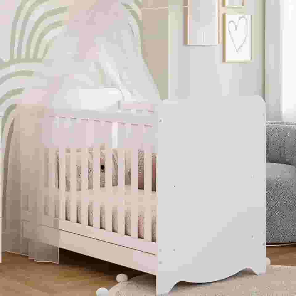 Berço Mini Cama Americano 3 em 1 Ben Branco Brilho