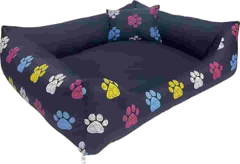 Cama Caminha para Pet Cachorro Gato Grande 70x60 com Zíper Lavável e Fundo Impermeável (Azul Patinhas)
