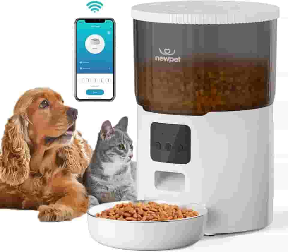 Alimentador Automático Cães Gatos Pets,4L Tuya APP Alimentador Pet Gato Cão Automático Wi-fi Smart Programável 1-4 Refeições por Dia