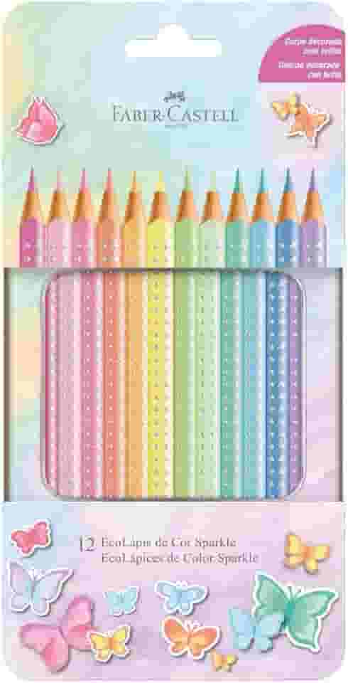 Lápis De Cor, Faber-Castell, Ecolápis Sparkle Estojo de Metal, 116156, 12 cores Pastel