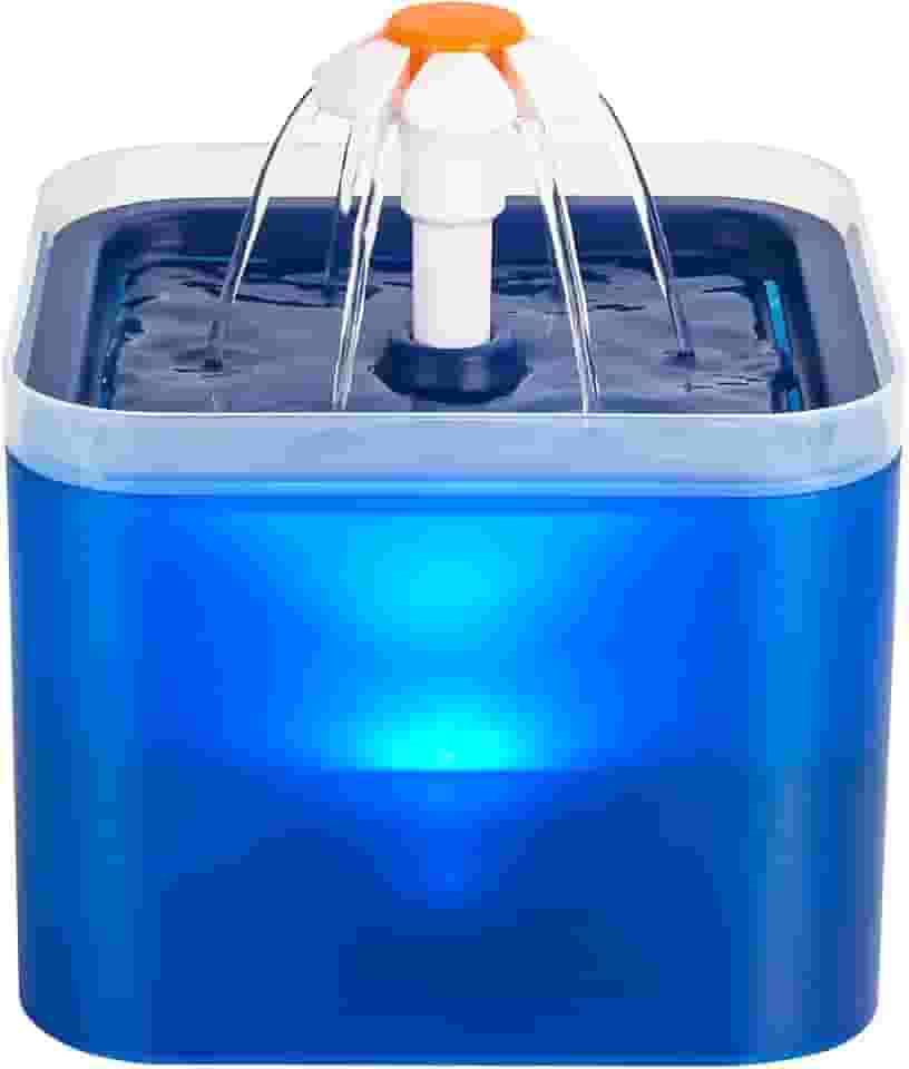 AONBOY Fonte De Água Ultra Silenciosa Para Animais De Estimação 67Oz/2L, Com Luz Led Para Gatos, Cães Pequenos, Filtro De Carvão Ativado (Azul)