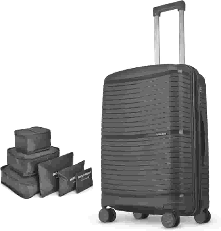 Mala de Viagem Bahamas em Polipropileno, com Conjunto de 6 Organizadores de Bagagem (Mala Média Cinza)