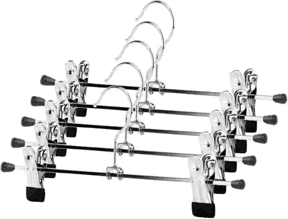 Kit 10 Cabides Presilha Metal Cromado Premium Saia Calça Bermuda Vestido Reforçado