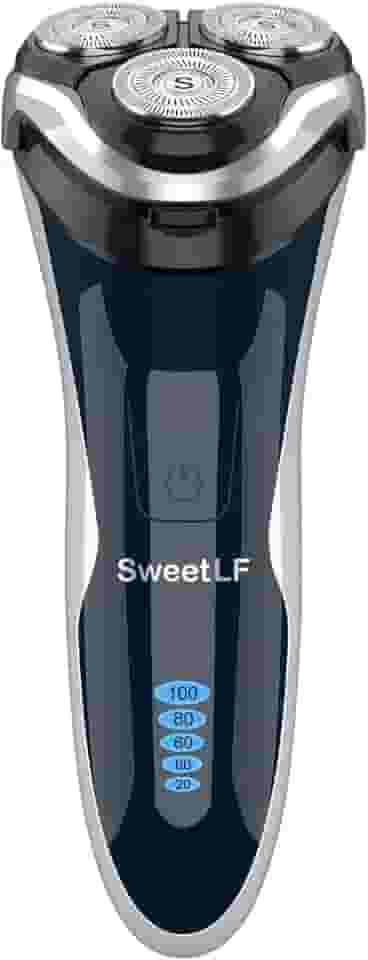 Barbeador elétrico para homens, barbeador elétrico SweetLF 100% impermeável, recarregável tipo C, barbeadores rotativos úmidos e secos para homens com aparador pop-up, com fio e sem fio, azul marinho
