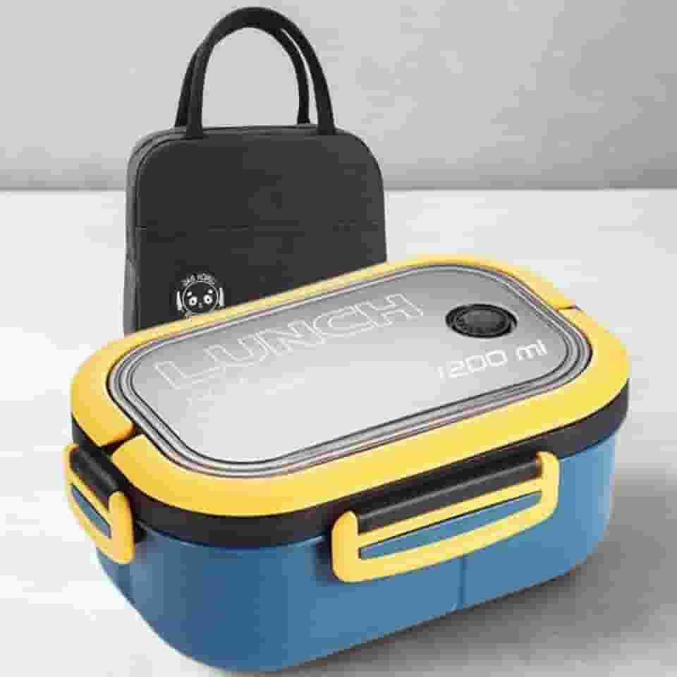 Kit Marmita Lancheira Fitness 1l Hermética com Alça Com Bolsa Térmica - Para Academia/Trabalho/Faculdade (Azul)