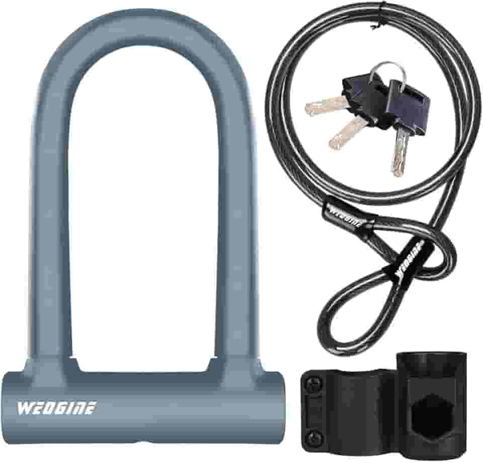 Trava de bicicleta – Trava em U para bicicleta resistente com cabo de aço de segurança de 1,5 m – Cadeados em U de bicicleta com manilha de 17 mm com chaves e suporte de montagem resistente para