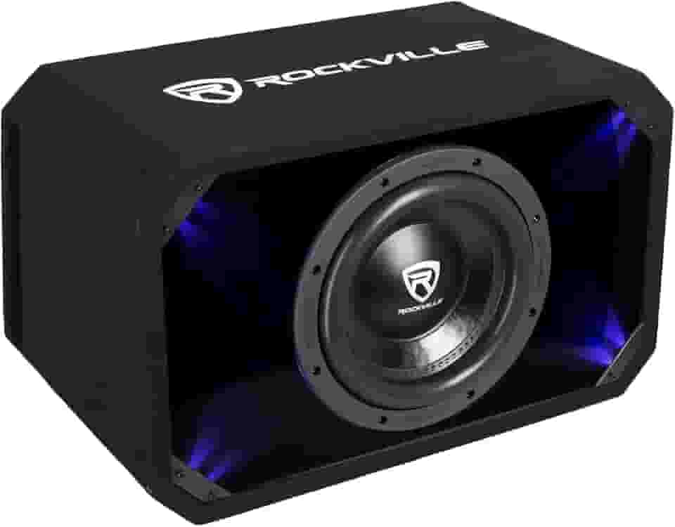 Rockville SV10K6D2 Subwoofer de carro K6 25.4 cm 2000W K6, 2-Ohm | Gabinete Plexi em caixa MDF ventilada, LED azul/branco selecionável