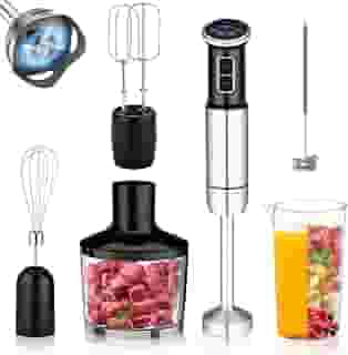 6 em 1 mixer de mão, 1000W, 8 velocidades, Exibição digital LCD, Vem com um copo de 860 ml, Triturador de 500 ml, Batedor de aço inoxidável com 4 pás, Adequado para sopas, smoothies e purés(127V)