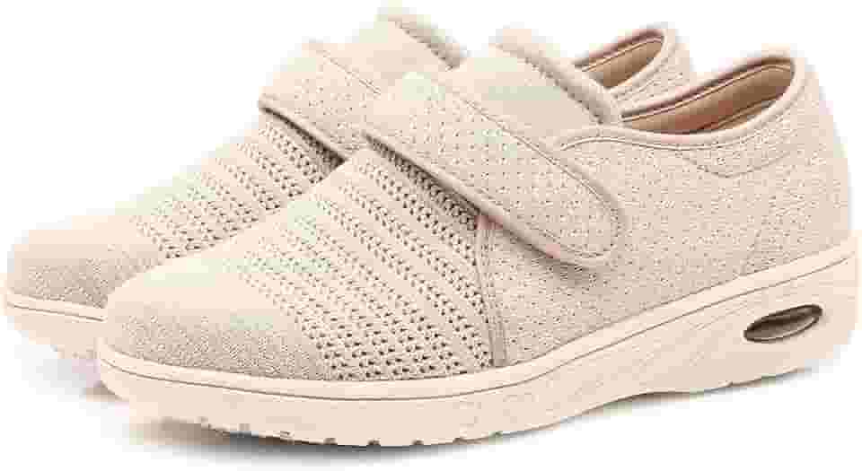 Tênis de caminhada respirável leve ajustável para diabéticos de largura larga com almofada de ar para mulheres pés inchados