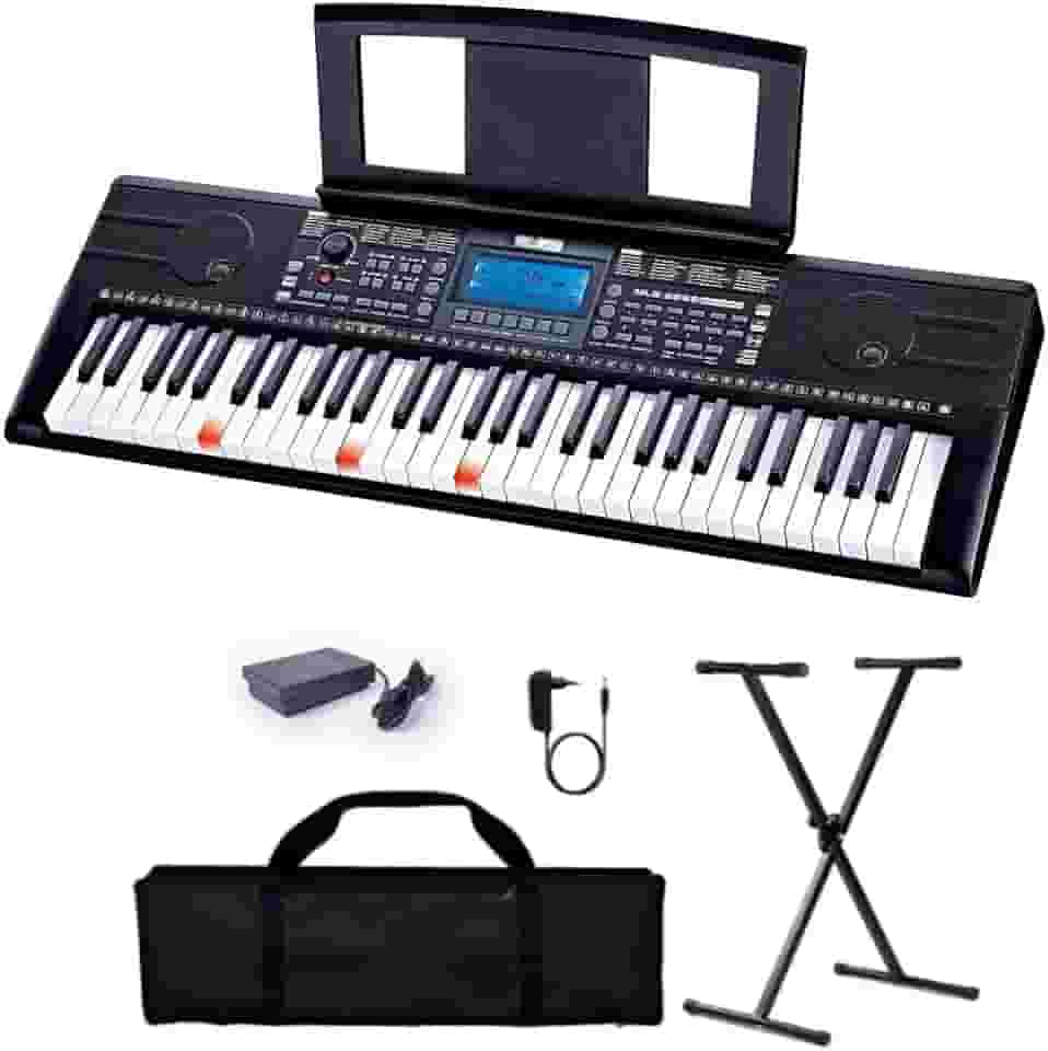 VEDO Teclado Eletrônico 61 Teclas com Luzes, Bluetooth, Gravação, 500 Sons, 300 Ritmos, 40 Músicas Demo, Alto-Falante 10W, Inclui Suporte e Pedal - Ideal para Iniciantes e Prática Musical em Casa Kit