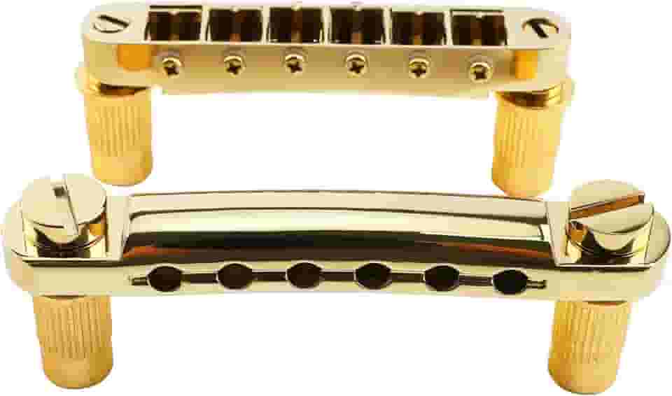 OVSAL Gold Tune-O-Matic Guitar Bridge e Stop Bar Tailpiece Combo M8 Metric Thread 6 Cordas Ponte Fixa Compatível com Peças de Reposição de Guitarra Elétrica Estilo LP SG Les Paul