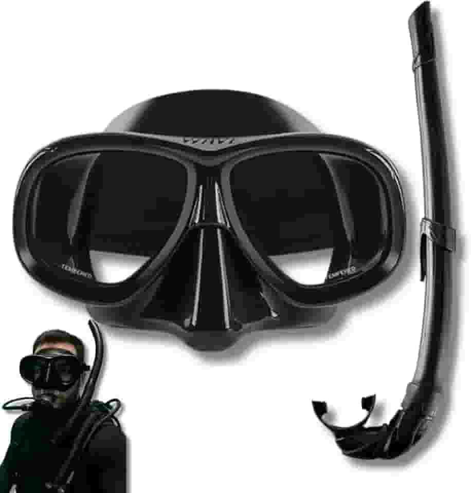 Máscara de Mergulho com Snorkel Óculos Kit Profissional – Máscara Profissional com Lente de Vidro Temperado e Snorkel Antirrespingo – Natação, Apneia e Mergulho Livre