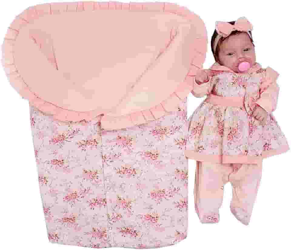 Saída de Maternidade Menina Charmosa Salmão com Porta Bebê Saco de Dormir