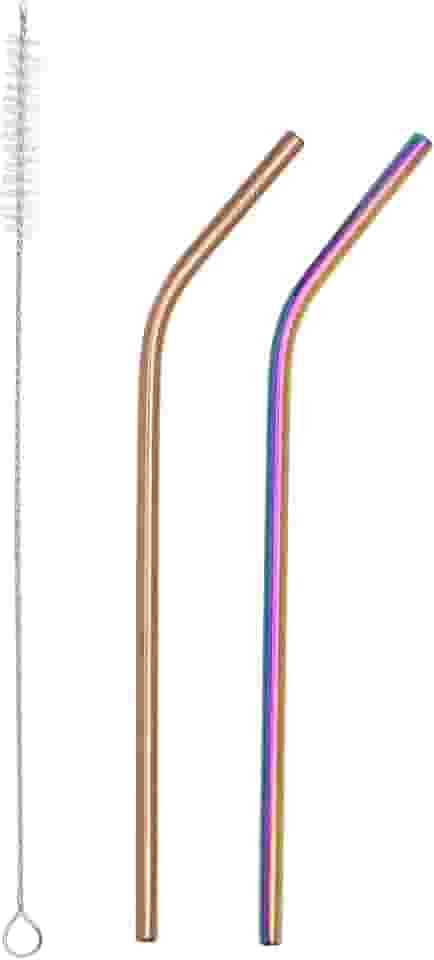 Mimo Style Conjunto de 02 Canudos Reutilizáveis Fruta Cor, Acompanha Escova Para Limpeza. São Feitos em Aço Inoxidável. Produto Ideal para Bebidas em Geral, Sem Oxidação e Livre de BPA