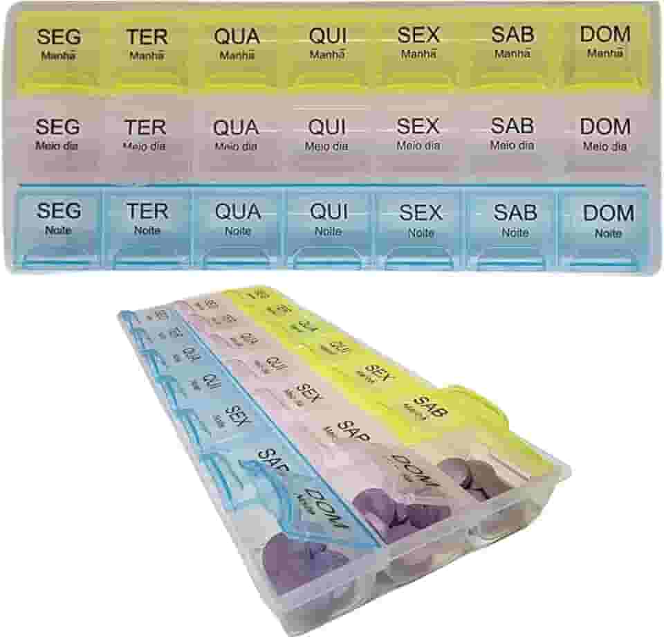 Porta Comprimidos Semanal Manhã Tarde Noite 7 Dias - Caixa Organizadora de Remédios Viagem, Grande, Separador, Estojo para Medicamentos | Premium InoVibes