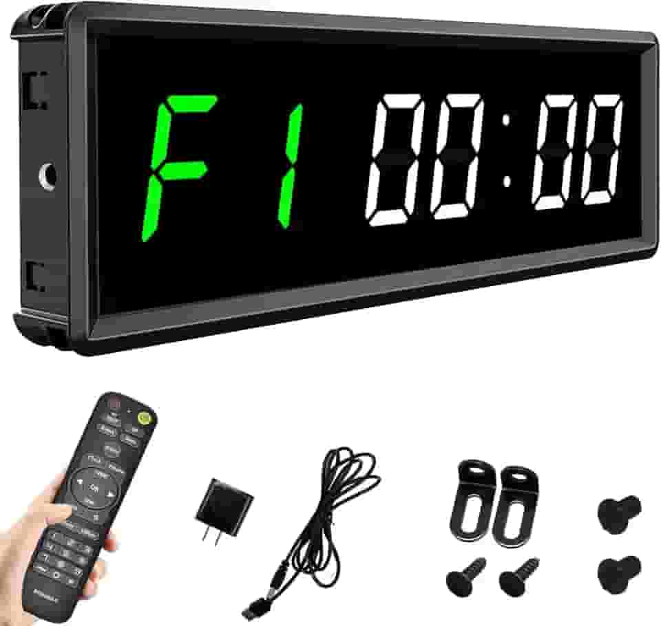 BTBSIGN Cronômetro para academia de treino com intervalo de LED remoto Contagem para baixo/para cima Relógio de parede Fitness Home Garage Tabata 3,81 cm Branco