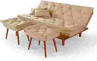 Sofa Cama Reclinavel Caribe Com Duas Banquetas Rubi Suede Chocolate