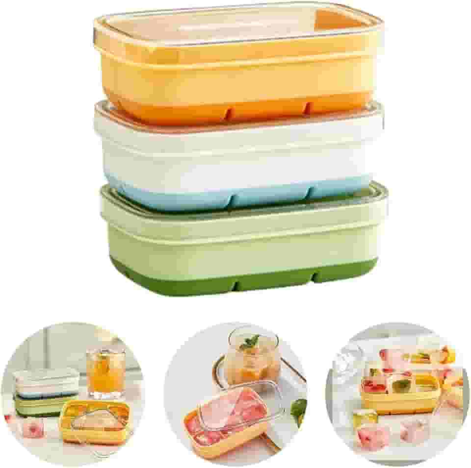 ECOODA Kit 3 Mini Formas Gelo Silicone com Tampa Tempero Papinha de Bebe 6 cubo