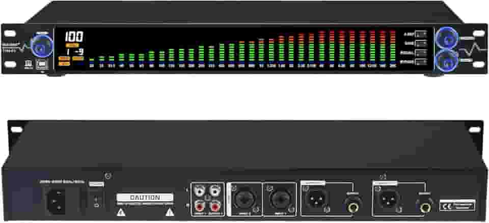 MIZISNR Equalizador digital para sistema de áudio estéreo doméstico, equalizador gráfico de canal duplo profissional de 31 bandas com ajuste de PC, redução de ruído e visor de analisador de espectro