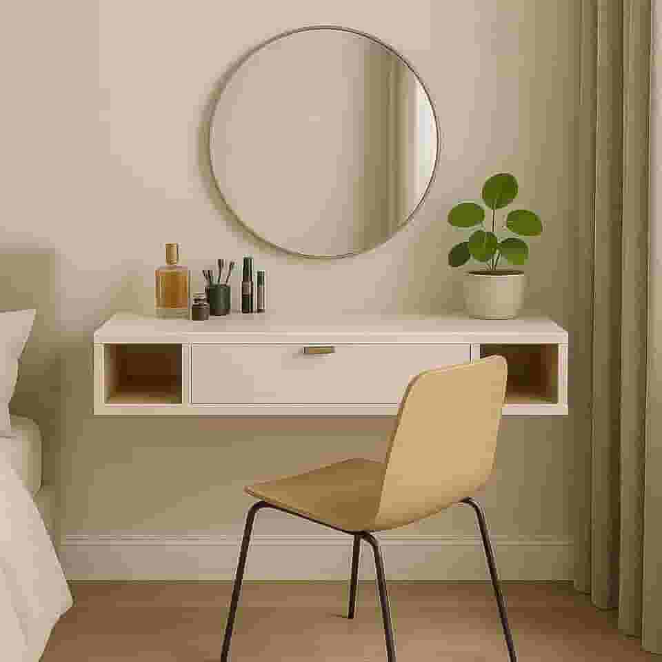 Penteadeira Suspensa com Portas e Nichos – Design Moderno e Tampo Amplo para Quarto ou Closet (Off White/Nature)