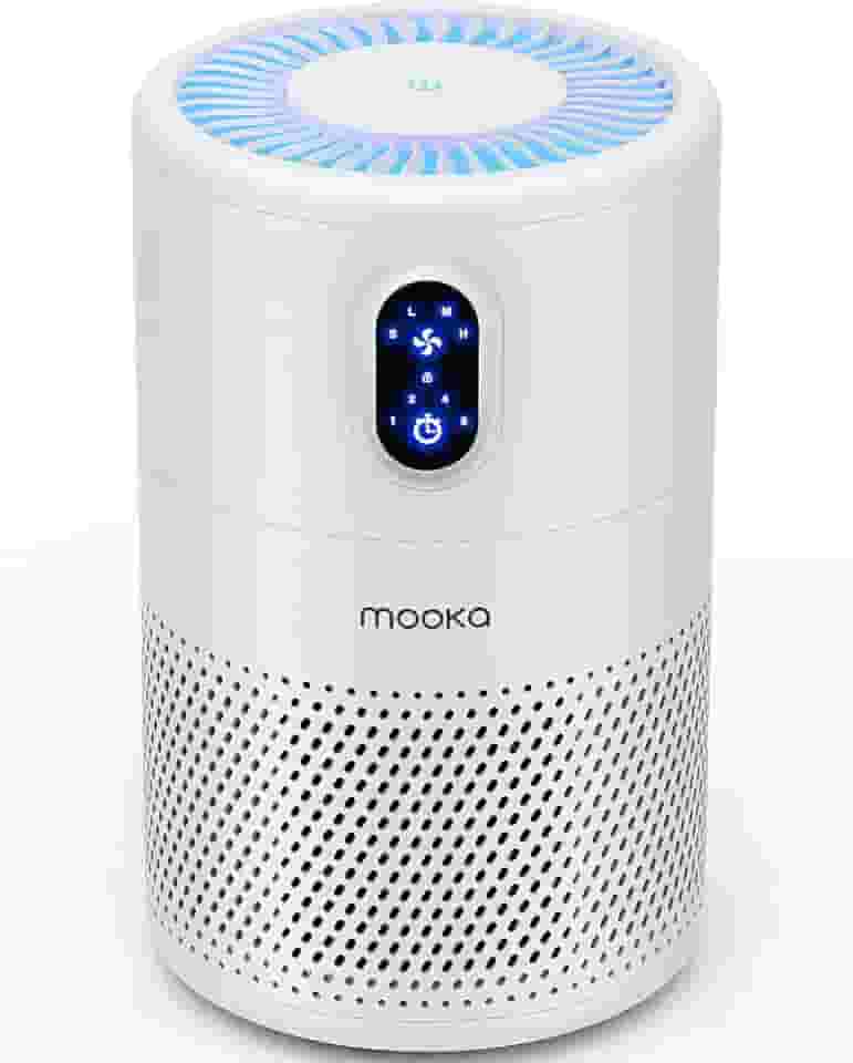 MOOKA Purificadores de ar para casa grande sala de até 1076 pés quadrados, limpador de filtro de ar HEPA verdadeiro H13, eliminador de odores, remover poeira de fumaça pólen pêlen, luz noturna