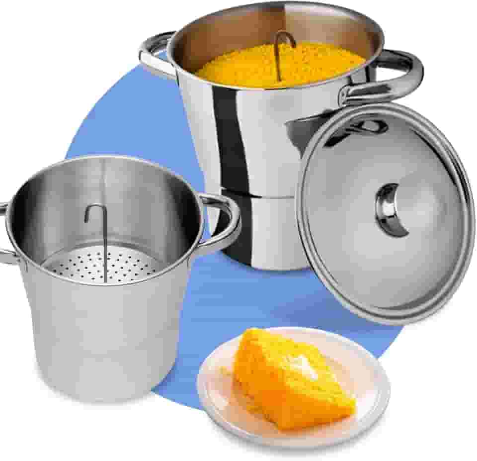 Cuscuzeira De Aço Inox Individual Nordestina, porção Família, Panela Prática Compacta Ideal Para Cozinhar No Vapor Cuscuz, Legumes 16cm, 2,5 Litros Com Tampa para fogões à gás, cooktop, Elétrico