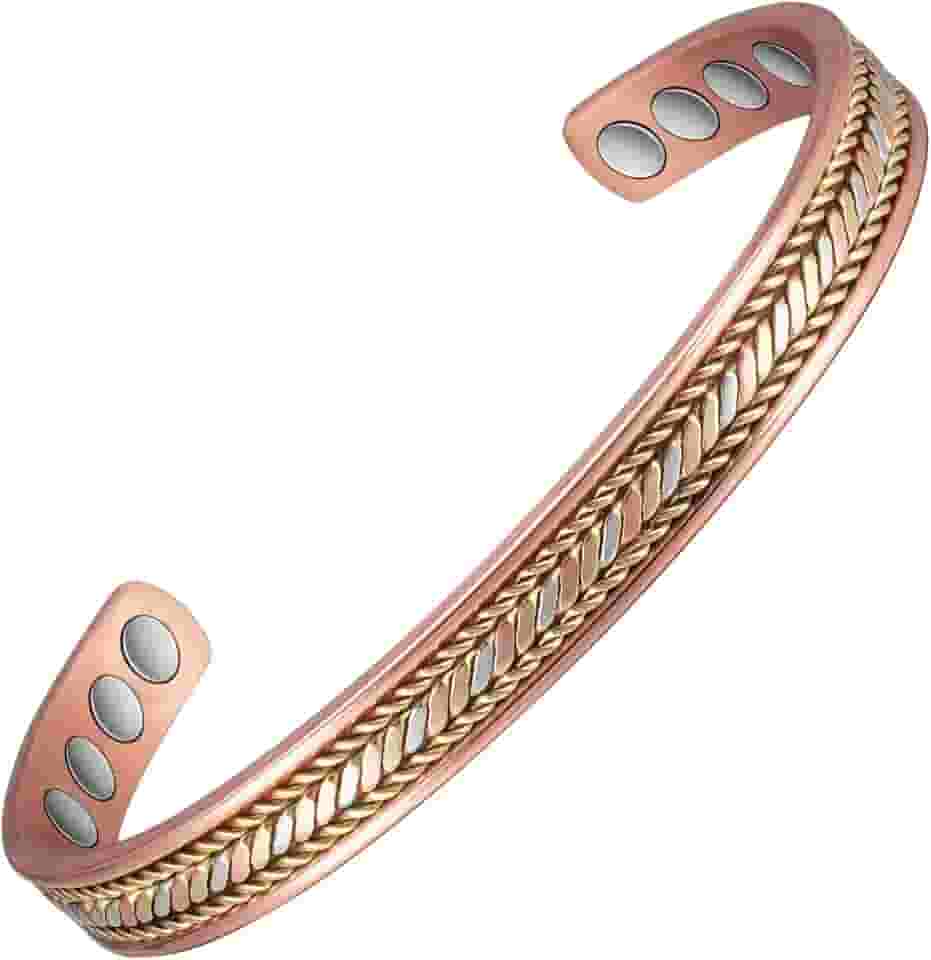 MagVIVACE Pulseira magnética feminina de cobre para artrite, joias de cobre puro, pulseiras de desintoxicação linfática com ímã de 3500 gauss (0268)
